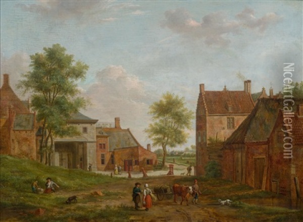 Lively Village Scene Oil Painting - Hendrik Frans de Cort