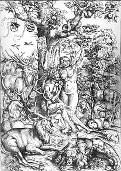 Adam and Eve in Paradise Oil Painting - Lucas The Elder Cranach