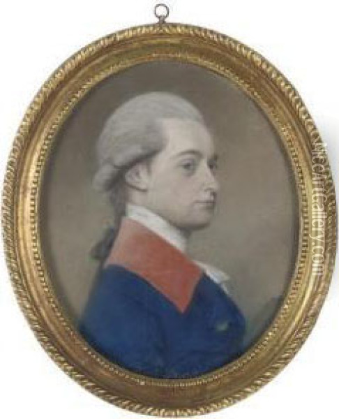 Portrait Of A Gentleman, Bust-length, Turned To Dexter In A Blue Coat With A Red Collar Oil Painting - Lewis Vaslet