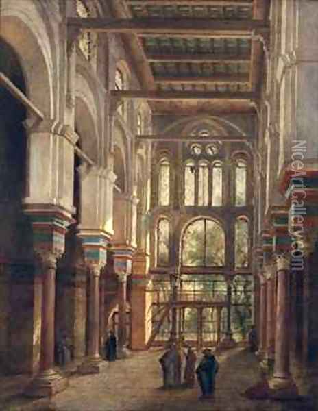 Interior of the Mosque of El Mooristan in Cairo Oil Painting - Adrien Dauzats