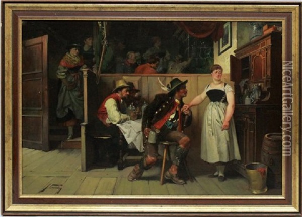 Der Aufdringliche Verehrer In Einem Wirtshaus Oil Painting - Jacobus Leisten