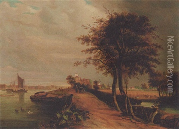 Wherries On Breydon Water, Near Yarmouth Oil Painting - Alfred George Stannard