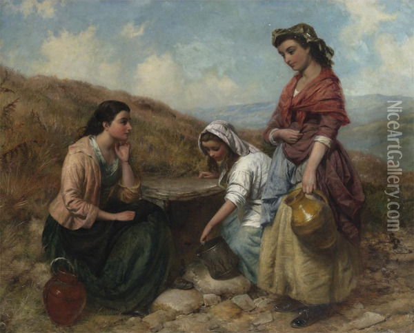 Gossip At The Spring Oil Painting - Edward John Cobbett