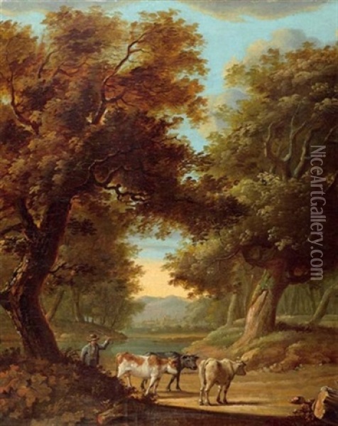 Kuhe In Einer Waldlandschaft Oil Painting - Cornelis Van Der Grient