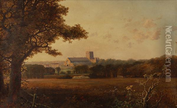 Distant Viewof St Albans Oil Painting - Edmund John Niemann, Snr.