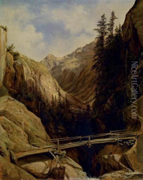 A La Cascade De La Handeck Oil Painting - Alexandre Calame