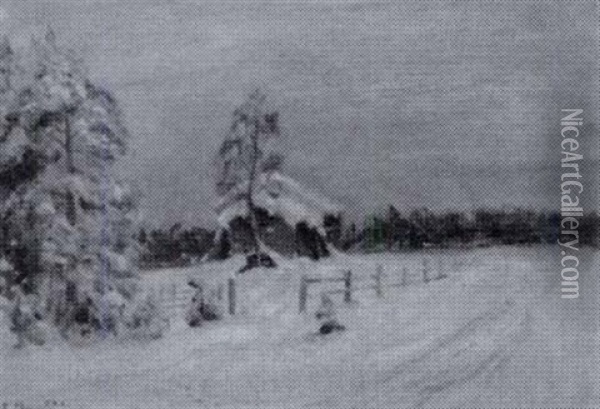 Talvinen Maisema - Vintrigt Landskap Oil Painting - Elias Muukka