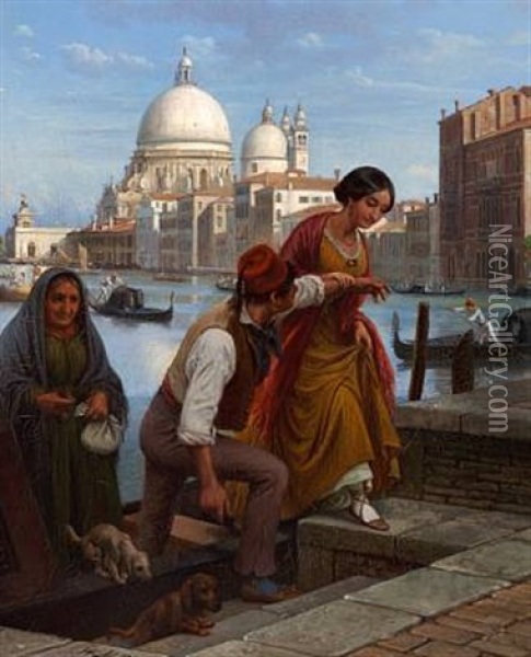 En Faergescene Paa Den Store Canal I Venedig Oil Painting - Wilhelm Nicolai Marstrand