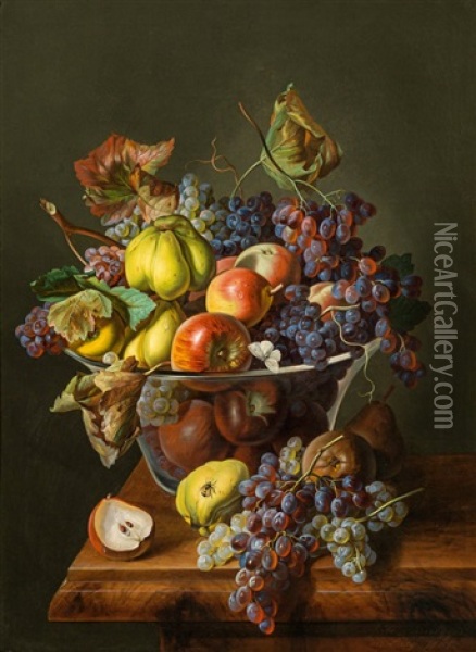 Fruchtestillleben In Glasschale Oil Painting - Leopold Zinnoegger