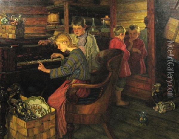 The Servants' Children In The Boyar's House Oil Painting - Nikolai Petrovich Bogdanov-Bel'sky