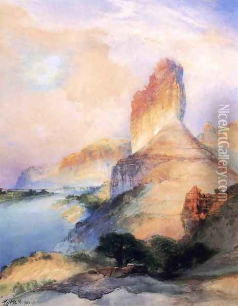 Castle Butte Green River Wyoming Oil Painting - Thomas Moran