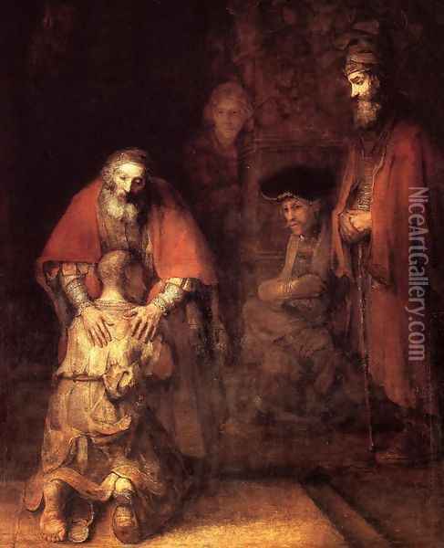 The Return of the Prodigal Son c. 1669 Oil Painting - Rembrandt Van Rijn