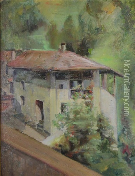 Villa Oil Painting - Alceste Campriani
