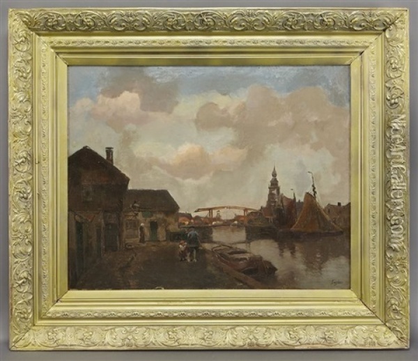 Dutch Canal Scene Oil Painting - Christiaan Snijders