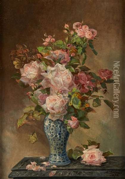 Vase Fleuri De Roses Oil Painting - Alexandre Debrus