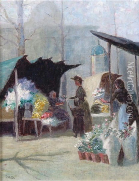 The Flower Market Oil Painting - Mark Senior