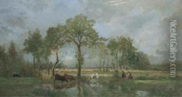 Marais Dans L'estuaire De La Loire Oil Painting - Charles Leroux