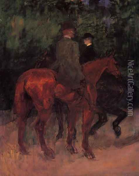 Man and Woman Riding through the Woods Oil Painting - Henri De Toulouse-Lautrec
