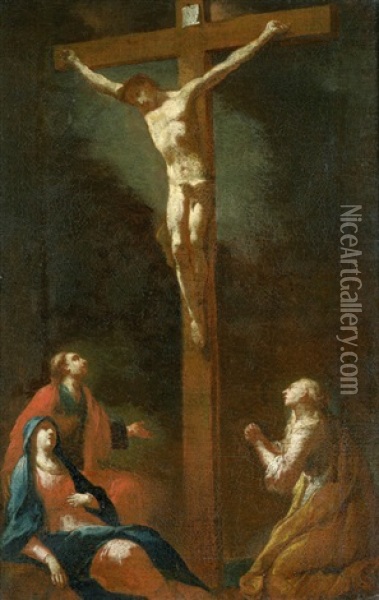 Christus Am Kreuz Mit Maria Magdalena Oil Painting - Johann Andreas Herrlein