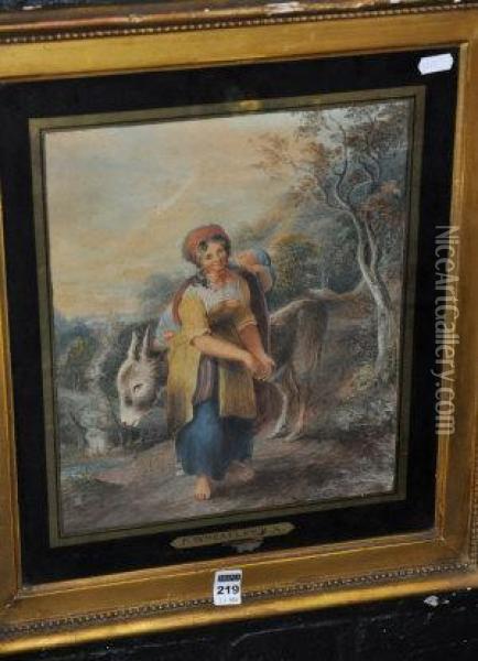 Pastoral Study With Bohemian Lady And Donkey Oil Painting - Francis Wheatley