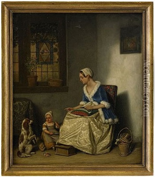 Interior Med Mor Och Barn Oil Painting - Jan Lodewijk Jonxis