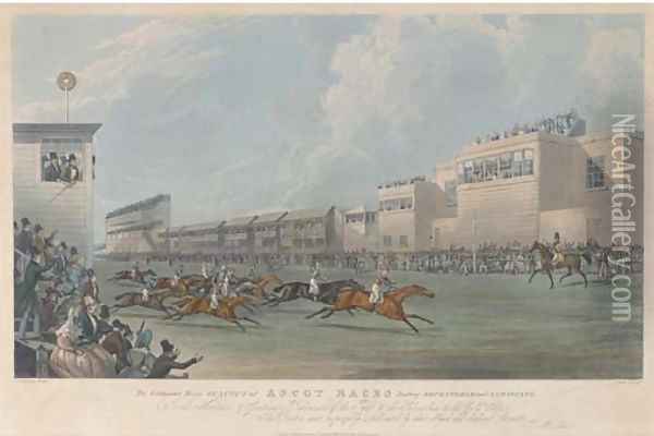 The celebrated horse Glaucus at Ascot Races beating Rockingham and Samarkand, by C. Pyall Oil Painting - James Pollard
