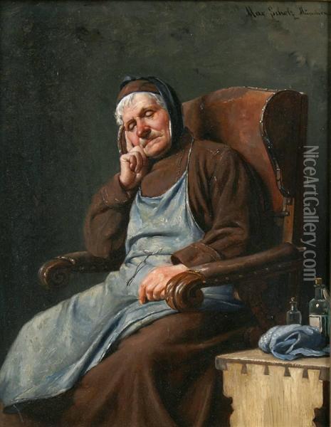 Le Vieux Moine Endormi Dans Son Fauteuil Oil Painting - Max Scholz