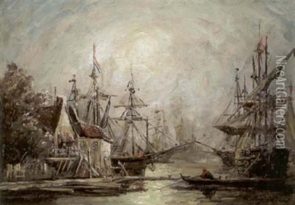 Segelschiffe Im Hafen Oil Painting - Johan Barthold Jongkind