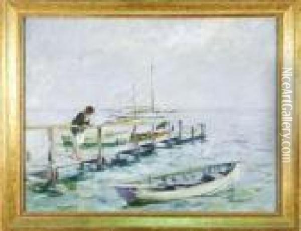 American, - The Dock, Circa1927 Oil Painting - Irving Ramsay Wiles