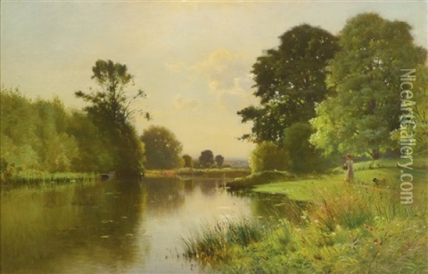 A Reach On The Upper Thames Oil Painting - Ernest Parton