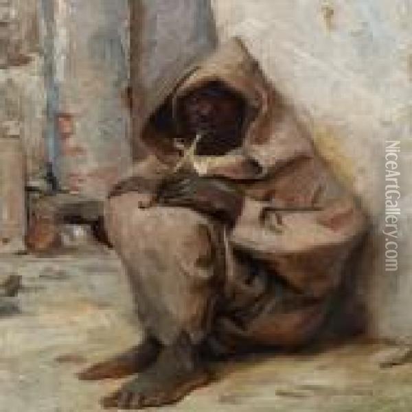 An Algerian Smoking Opium In The Streets Of Tanger Oil Painting - Peder Vilhelm Ilsted