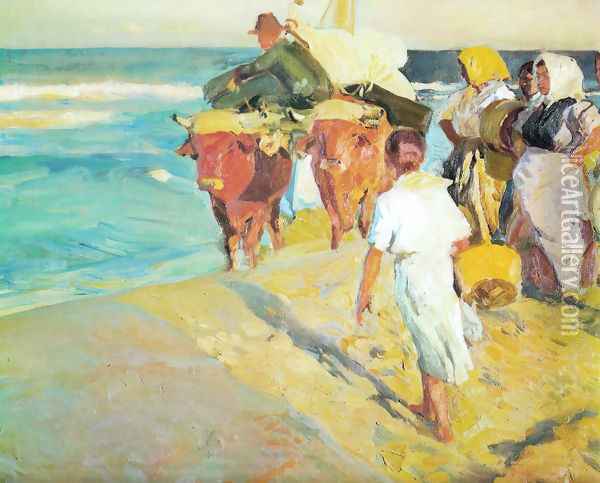 Pulling the boat Oil Painting - Joaquin Sorolla Y Bastida