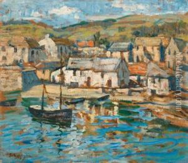 Cornish Fishing Village Oil Painting - Walter Elmer Schofield