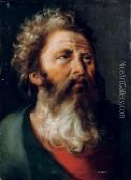 A 'tronie' Of A Bearded Man In A Red And Blue Costume Oil Painting - Artus Wollfort