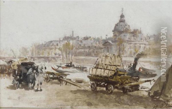 Bord De Seine Oil Painting - Gaspar Miro Y Lleo
