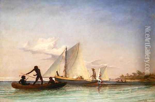 The Long Boat of the Messenger attacked by Natives Oil Painting - Thomas Baines