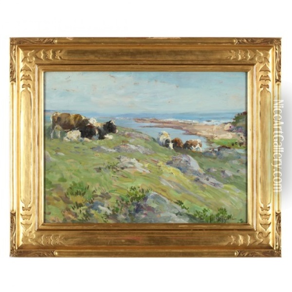 Cows Along The Coast Oil Painting - Matilda (Van Wyck) Browne
