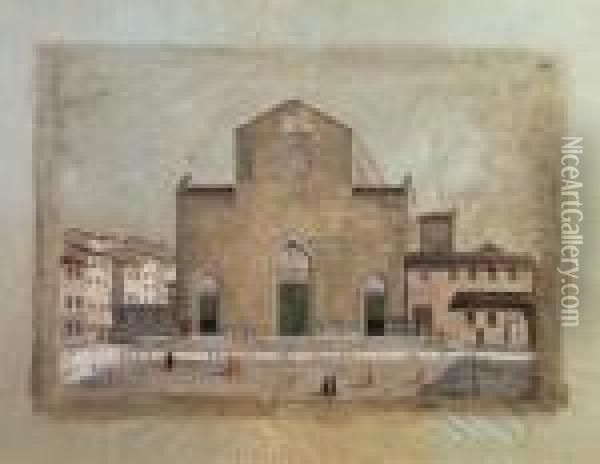 Facciata Antica Dellachiesa Di Santa Croce Oil Painting - Fabio Borbottoni