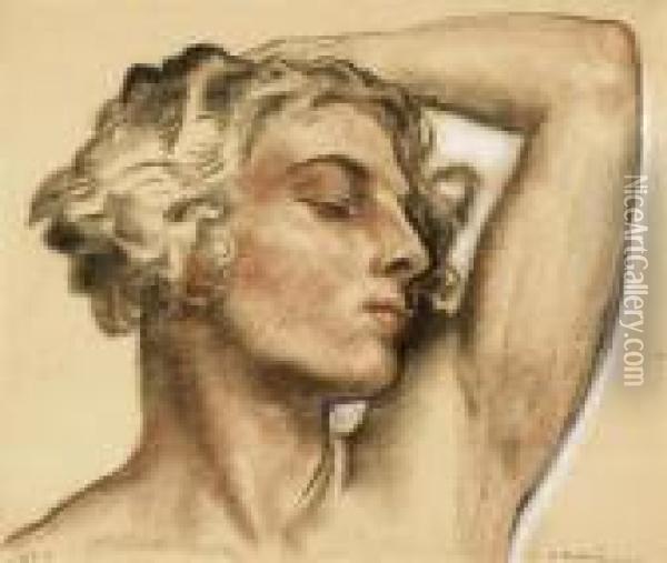 Head Of Woman With Raised Arm. 1933. Oil Painting - Charles L'Eplattenier