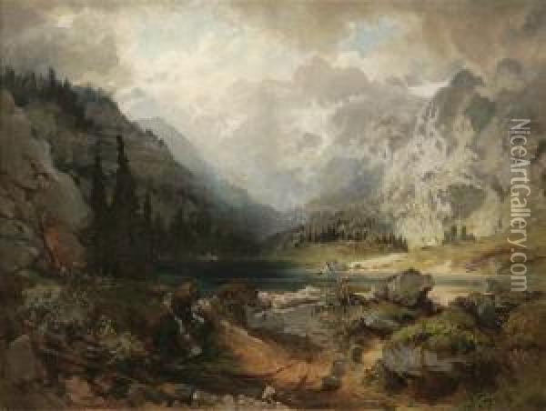 Gosausee Und Dachstein In Osterreich Oil Painting - Julius Rollmann