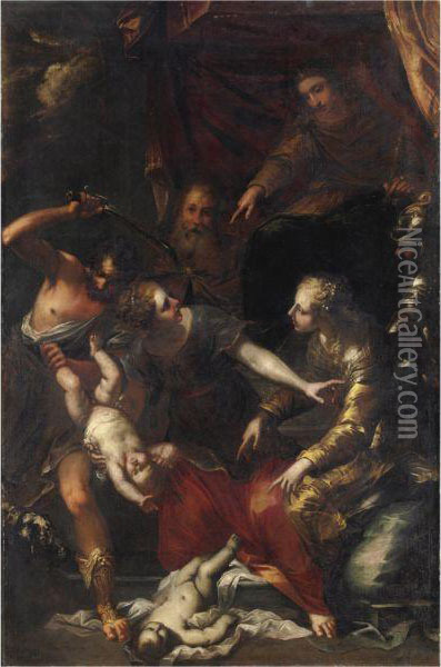 Il Giudizio Di Salomone Oil Painting - Bartolomeo Biscaino
