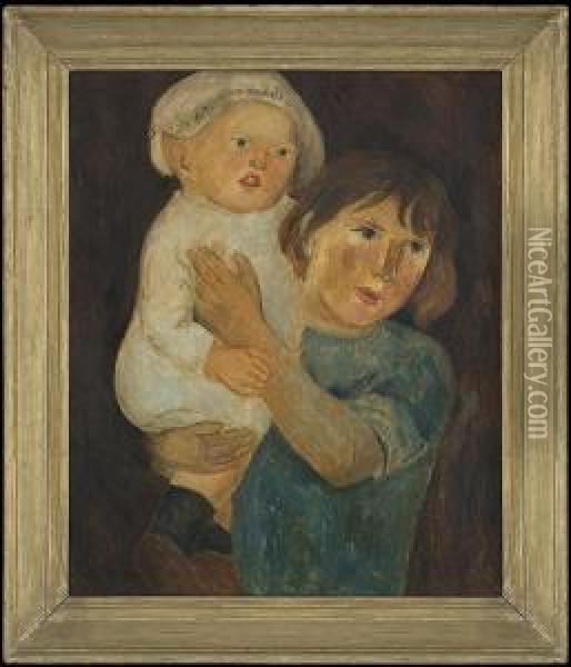 Dry-nurse With A Child Oil Painting - Tadeusz Makowski