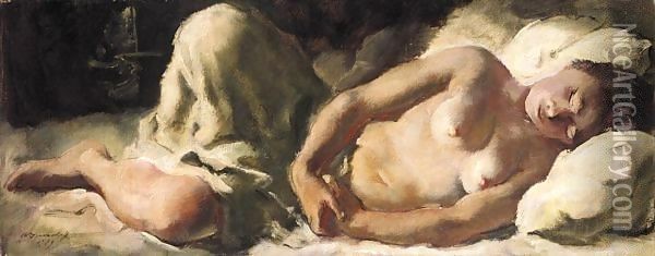 Sleeping Nude Oil Painting - Alexander Evgenievich Yakovlev