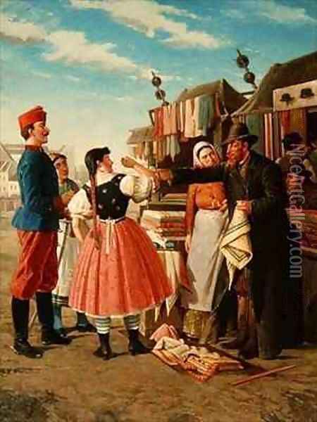 A Fabric Merchant Oil Painting - Alfons Giehsz