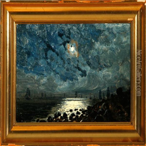 A Danish Coastal Scenery At Night Oil Painting - Vilhelm Melbye