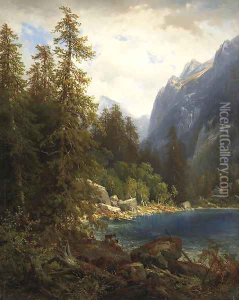 Paysage de montagne avec lac, 1854 Oil Painting - Alexandre Calame