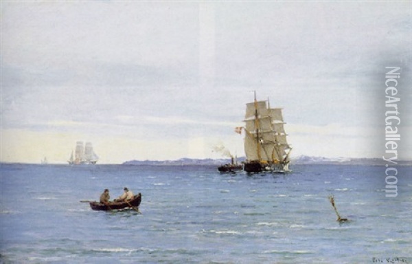 Marine Med Sejlskibe Oil Painting - Carl Ludvig Thilson Locher
