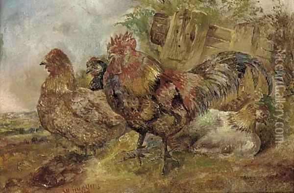 A cock and hens Oil Painting - William Huggins
