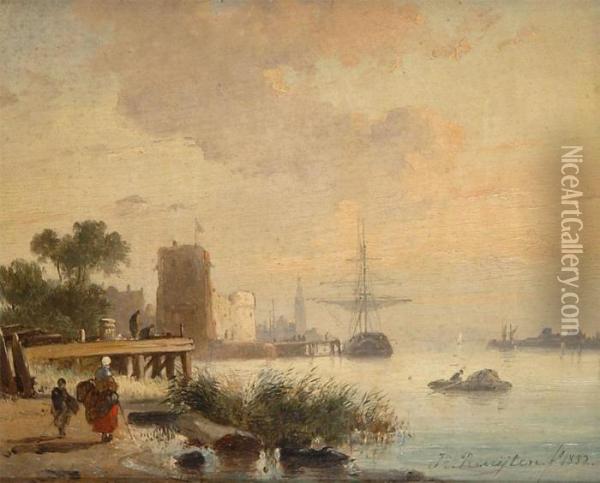 Antwerp River View Oil Painting - Jan Michael Ruyten