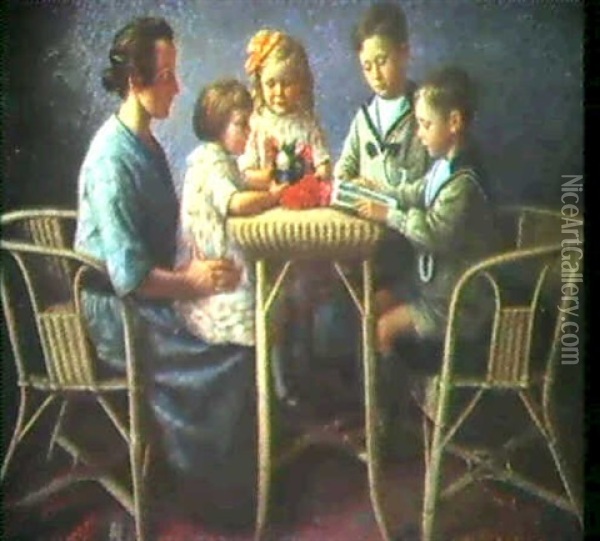 Portrait De La Famille Neirynck Oil Painting - Alidor Lamotte